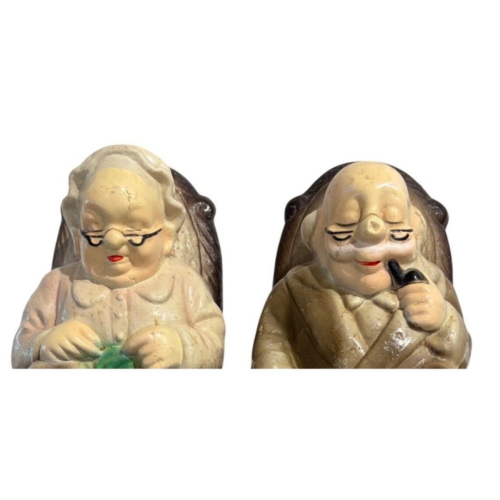 Vintage Grandparents Rocking Chair Coin Bank Set Plastic Granny Grandpa Figures